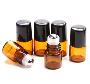 Furnido 25 Pack 1ml Amber Glass Roll on Bottle For Essential Oils,Perfume Vial with Stainless Steel Roller Ball,Black Caps Mini Sample Vials Cosmetic