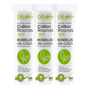 DELON Premium Cosmetic Cotton Rounds, 100 Count (Pack of 3)