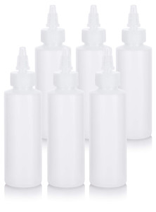 JUVITUS 4 oz / 120 ml Clear Natural Refillable Plastic Squeeze Bottle with Twist Top Spout (6 pack)