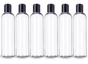 ljdeals 8 oz Clear Plastic Empty Bottles with Black Disc Top Caps, Refillable Containers for Shampoo, Lotions, Cream and More Pack of 6, BPA Free, Ma