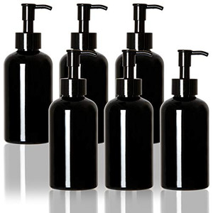 Youngever 6 Pack Plastic Pump Bottles 8 Ounce, Refillable Plastic Pump Bottles with Travel Lock (Black)