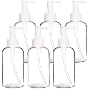 Youngever 6 Pack Plastic Pump Bottles 8 Ounce, Refillable Plastic Pump Bottles with Travel Lock (Clear)