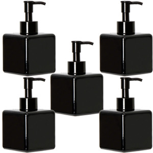 Youngever 5 Pack Black Plastic Square Pump Bottles, Refillable Plastic Pump Bottles for Dispensing Lotions, Shampoos and More (8 Ounce)