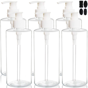 Youngever 6 Pack Clear Plastic Pump Bottles 16 Ounce, Empty Pump Bottles for Shampoo, Pump Bottles Bottles for Cleaning Solutions