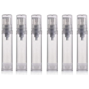 12PCS 10ML / 0.34oz Transparent Small Ounce Empty PS Plastic Airless Vacuum Pump Press Bottle Jar Pot Vial Container For Cosmetic Makeup Serums Cream