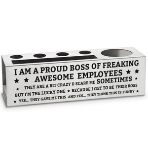 vizuzi I Am A Proud Boss Pencil Holder, Funny Boss Appreciation Thank You Gifts From Team employees, Boss Lady Day Birthday Gifts Office Cubicle Desk