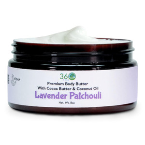 360Feel Lavender Patchouli Body Butter - Nourishing and Hydrating Shea Body Butter with a Gentle Formula - Handmade with Essential Oils - Creamy Form