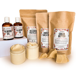 Body Butter Making Kit with Unrefined Shea Butter, Raw Cocoa Butter, Organic Beeswax, Organic Almond Oil, Instructions included - LARGE (Makes about