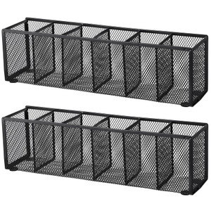 Caeuiciw 2 Pcs Mesh Desk Organizer Metal Mesh Pen Holder 6 Compartments Desktop Stationery Pencil Caddy Organizer Basket for Home School Classroom Te