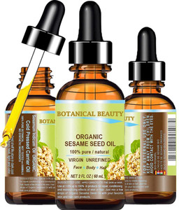 Organic SESAME SEED OIL 100% Pure Natural Virgin Unrefined Undiluted Cold Pressed Carrier Oil for Face, Skin, Body, Hair, Massage, Nails. 2 Fl. oz -