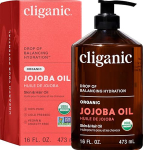 Cliganic Organic Jojoba Oil 16oz with Pump, 100% Pure | Bulk, Moisturizing Oil for Face, Hair, Skin & Nails | Natural Cold Pressed