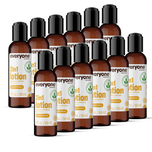 Everyone 2-in-1 Lotion for Hands/Body, Travel Size, 2 ounce (Pack of 12) Coconut and Lemon made with Essential Oils for Men and Women
