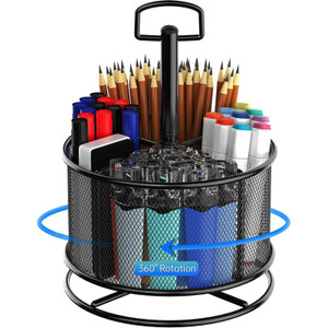 MINDEPOT 360-Degree Rotating Pen Holder for Desk, Mesh Pencil Organizer Multi-Functional Pen Holder, 4 Compartments Desktop Stationary Organizer, Hom