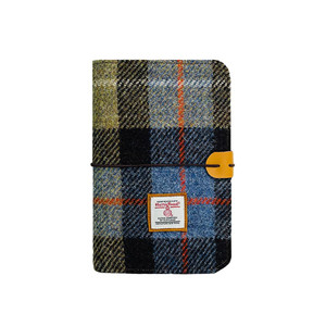 Harris Tweed Wool Fabric Soft Cover Refillable Binder, 6 Ring A6 Size, 80 Pages (Yellow Blue Check)