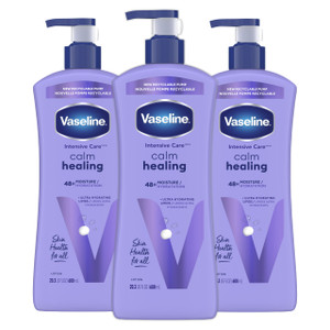 Vaseline Intensive Care Calm Healing Body Lotion 3 count for Dry Skin Made with Ultra-Hydrating Lipids and Lavender Extract to Heal and Restore Dry S