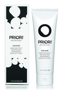 PRIORI Skincare Hand and Body Replenisher with Lactic Acid AHA Renewal Lotion Vitamins C, A, E Corrective Smoothing Serum Stretch Marks Antioxidant P