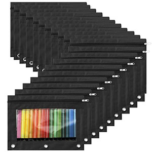 Marspark 48 PCS Pouch Bag for 3 Ring Binder - Bulk Zipper Pencil Binder Pouches with Clear Window for Utensils Storage Supplies(Black)