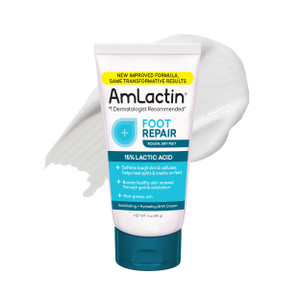 AmLactin Foot Repair Cream - Therapeutic Foot Cream for Dry Cracked Heels and Feet - Callus Softener - No-Scrub Exfoliator and Moisturizer with 15% L