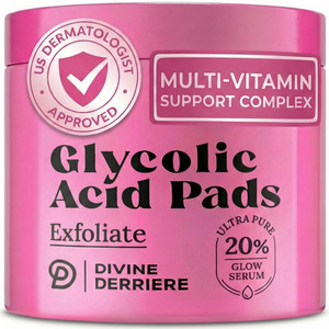 Glycolic Acid Pads with Vitamin C - Toner Pads for Face Cleansing With Tea Tree Oil - Exfoliating Pads with 20% AHA & Vitamins E, B3, B5 - Facial Pee