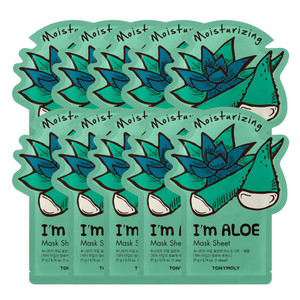 TONYMOLY Im Aloe Sheet Mask 10-Pack  Korean Skincare Face Masks for Hydrating, Moisturizing & Vitamin-Infused Care  Soothes, Refreshes & Nourishes