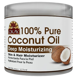 OKAY 100% Pure Coconut Oil for Hair & Skin - Coconut Oil for Women & Men, Perfect for Hair & body, Natural Massage Oil & Moisturizer - 6 fl oz Jar (P