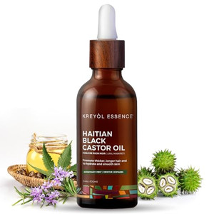 Kreyol Essence - Haitian Black Castor Oil for Skin and Hair, Glass Bottle - Cold Pressed Castor Oil, Fuller-Looking Hair, Hexane Free, Natural Humect
