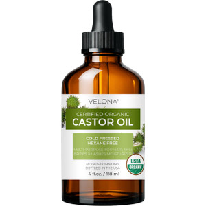 velona USDA Certified Organic Castor Oil - 4 fl oz (With Dropper) | For Hair, Boost Eyelashes, Eyebrows | Cold pressed, Natural Oil USP Grade | Hexan