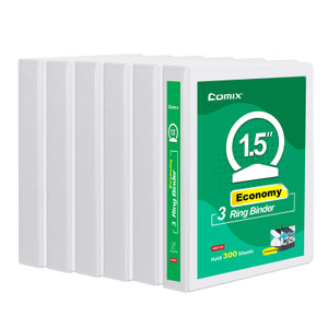 COMIX 3 Ring Binder 1 1/2 inch with Clear View Cover,1.5" Round Ring Binder,Holds 300 Sheets of US Letter Size Paper, 6 Pack (White)