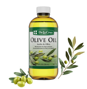 De La Cruz Pure Olive Oil - Natural Expeller Pressed Olive Oil for Hair and Skin - Lightweight Body Oil for Dry Skin 8 Fl Oz