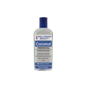Hollywood Beauty Coconut Hair Oil, 8oz Bottle, Moisturizes Hair & Skin, Replenishes Important Hair Lipids, Body & Massage Oil, Helps Releve Scalp Dry