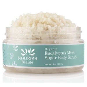 Nourish Beaute Organic Sugar Body Scrub for Exfoliation and Cellulite, Hydrates and Moisturizes Skin while Improving Skin Tone and Texture, 8 oz Euca