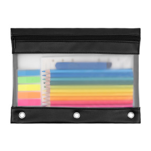 YoeeJob 2 Pack PU Leather Pencil Pouches for 3 Ring Binder, Zippered Binder Pouch, Suitable for School and Office (Black)