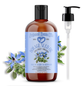Natural Born Oils Borage Seed Oil, 16oz, Organic, Cold-Pressed, Carrier Oil, High GLA, Vitamins & Minerals, Deep Skin Nourishment, Hair Vitality