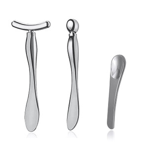 3 Pcs Metal Eye Cream Applicator Tool, Eye Roller Massage Sticks and Makeup Cream Spoon, Facial Massager for Reducing Puffiness Wrinkle Dark Circles