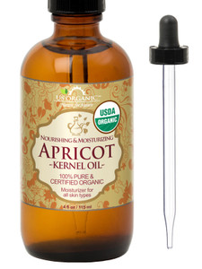 US Organic Apricot Kernel Oil, USDA Certified Organic,100% Pure & Natural, Cold Pressed Virgin, Unrefined in Amber Glass Bottle w/Glass Eyedropper fo