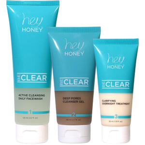 Hey Honey BE CLEAR Acne Skincare Routine: Daily Facewash, Deep Pore Cleanser & Clarifying Overnight Treatment | Natural Formula with Propolis, Squala
