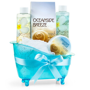 Home Spa Bath Basket Fresh Aquatic Oceanside Breeze Spa Set For Women Bath & Body Set For Women Shower Gel, Bubble Bath, Body Lotion, etc Puff in Blu