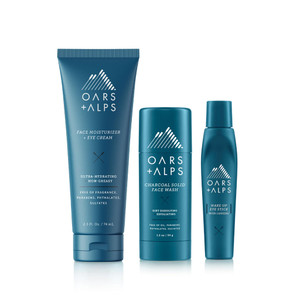 Oars + Alps Men's Skin Care Kit, Gift Set Includes Face Wash, Eye Roller, and Moisturizer, Vegan and Gluten Free, Travel Size & TSA Approved, 3 Items