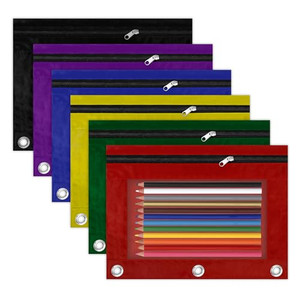 Pencil Pouch for 3 Ring Binder, 6 Pack Multicolors Zipper Pencil Pouches, Clear Window Pencil Case for Binder, 3 Hole Pen Pouch Bulk, Pencil Bag with