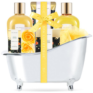 Spa Luxetique Spa Gift Baskets for Women - 8pcs Yellow Gifts for Women, Womens Gifts Includes Body Lotion, Bubble Bath, Bath Sets, Mothers Day Gifts