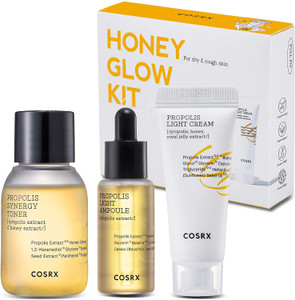 COSRX Honey Glow Kit, Korean Skin Care Set with Propolis Facial Toner, Serum, & Cream, Mini Travel Essentials, Deep Moisture, Hydration, Nourishment,