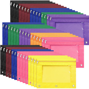 Leinuosen 64 Pcs Pencil Pouches Bulk 3 Ring Binder Pencil Case with Clear Window and Zipper Binder Pen Bag Stationery Pouch for Office School Classro