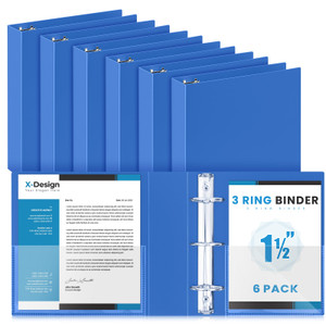 Henoyso 6 Pcs Plastic Mini 3 Ring Binder 1" Round Rings with 2 Insert Pockets, Fits 5.5" x 8.5" Paper, Capacity 200 Sheets, Blue Three Rings Flexible
