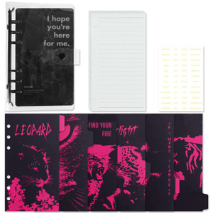 A6 Black Binder 6-Ring Soft PVC Cover Binders, Transparent 6 Ring Binder Cover Soft Notebook Cover with Inner Pages & Divider Sticker Set (Black Ring