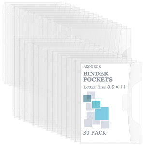 AKONEGE 15 Pack Binder Pockets for 3 Ring Binder Organization, Heavyweight Plastic Folder with Space-Saving Closure, Side Loading Letter Size Plastic