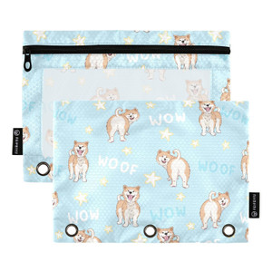 ZAZYXTJ Mushroom Binder Pencil Pouchs 3 Ring with Zipper Clear Window Office Organizers bag for School Students Teacher Supplies 2 Pack