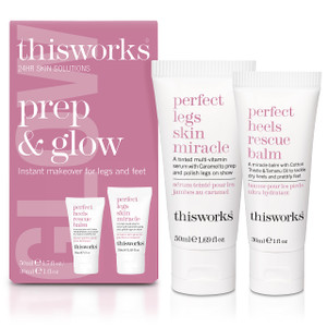 THISWORKS Prep and Glow Gift Set - Travel Size Kit with Perfect Legs Skin Miracle and Perfect Heels Rescue Balm Foot Cream - Nourishing & Hydrating B