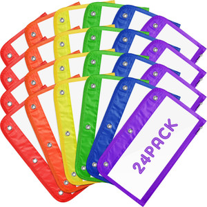 Affrolling 24 Pcs Bulk Clear Pencil Pouch for 3 Ring Binder Zipper Pencil Pouches Multi Color Pencil Case Pencil Bags with Zipper PVC Binder Pencil C