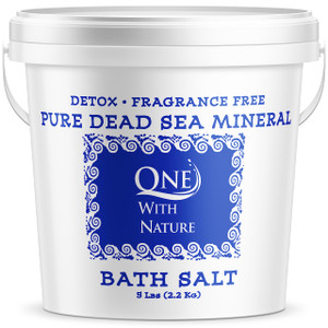 One With Nature 100% Pure Dead Sea Salt for Bath, 5lb Unscented. Dead Sea Salt is high in Essential Minerals, Such as Magnesium, Sulfur, Zinc, Potass