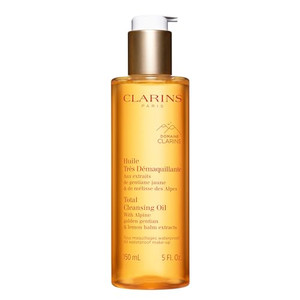 Clarins Total Cleansing Oil | Removes Long-Wearing, Heavy and Waterproof Makeup and Pollutants | Preserves Skin's Microbiota | Easy Rinse | Safe For